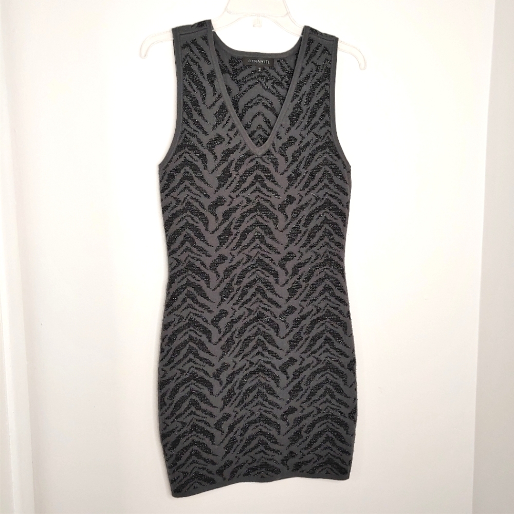 Dynamite grey & black metallic zebra print sleeveless mini/midi dress. Size L